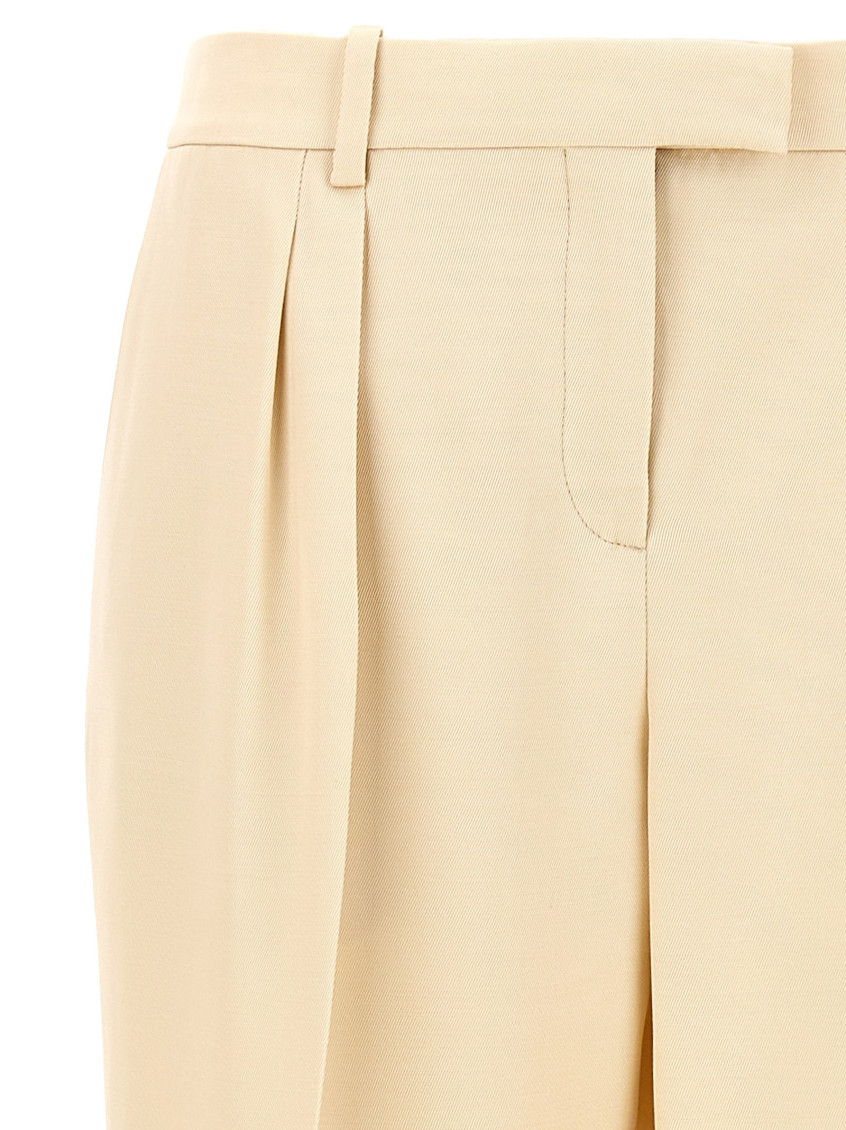 -With Front Pleats Pantaloni Beige-Donna