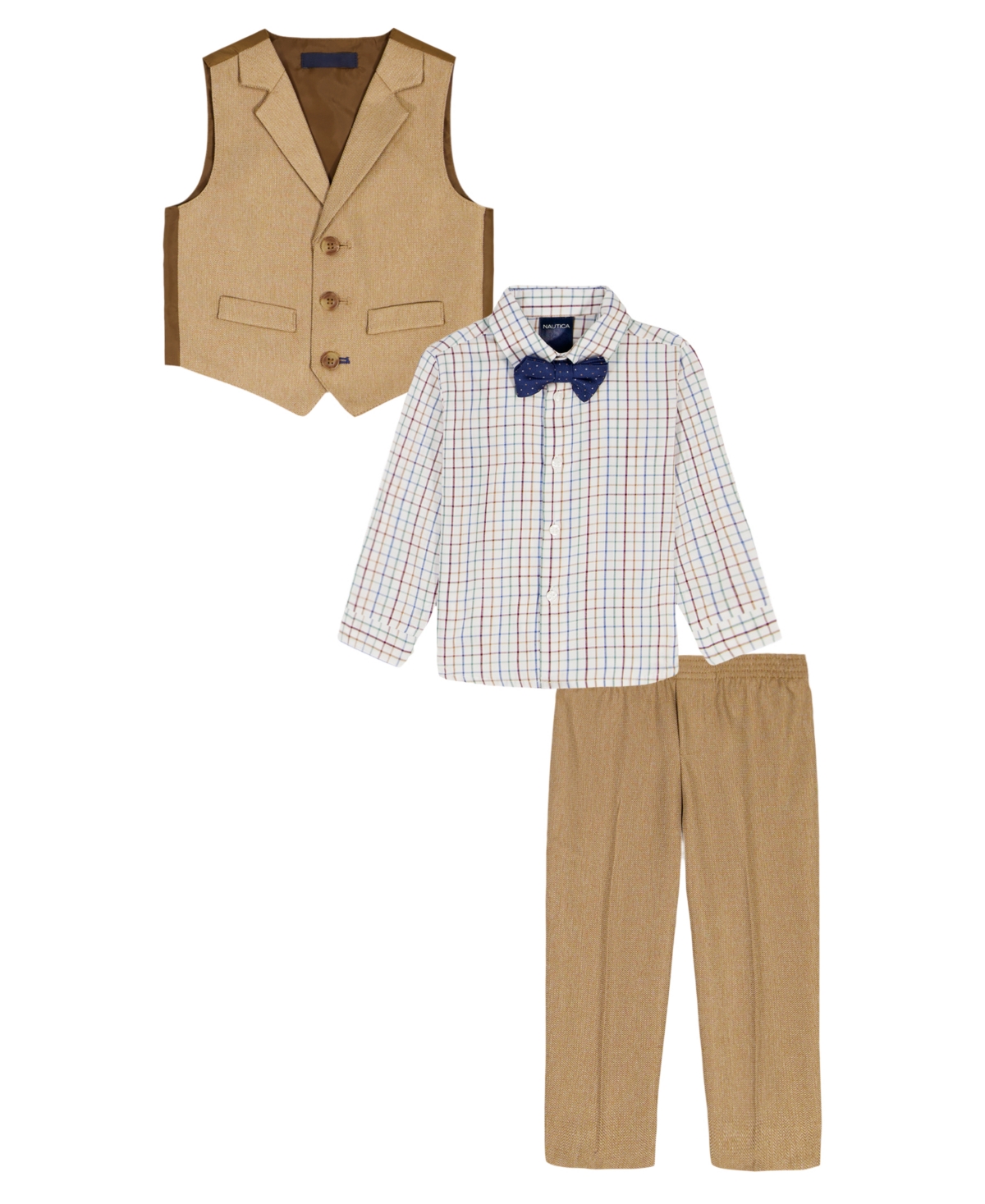 Baby Boys 4-Piece Heather Herringbone Shirt, Tie, Pant and Vest Set - Brown