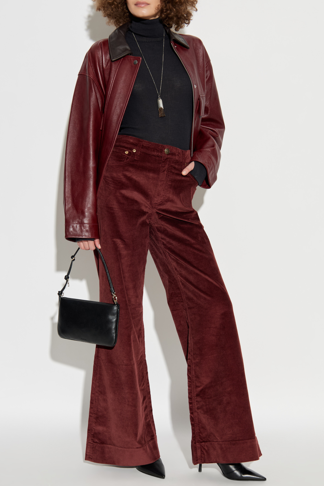 Corduroy Trousers With Flared Legs, Women's, Burgundy