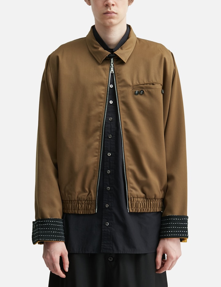 Brown Chore Jacket With Stand Collar