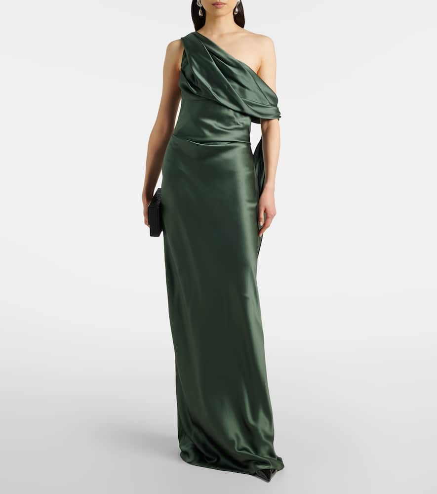 Draped asymmetric silk satin gown