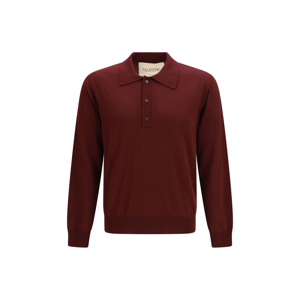 Merino Wool VLogo-Embroidered Polo Shirt — Bordeaux