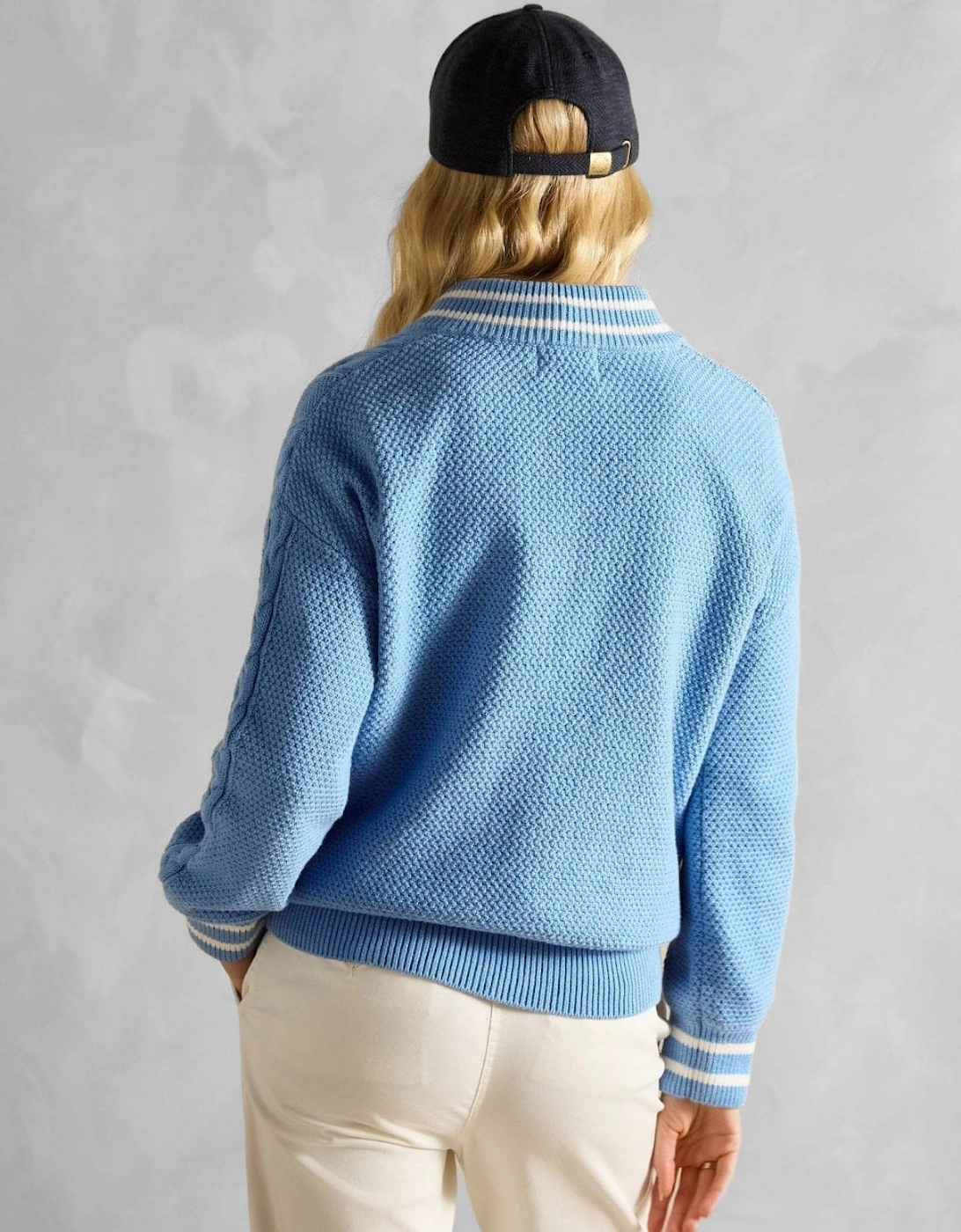 Women's Joules Dibbly Womens V-Neck Cable Knit Jumper - Blue - Size: 14