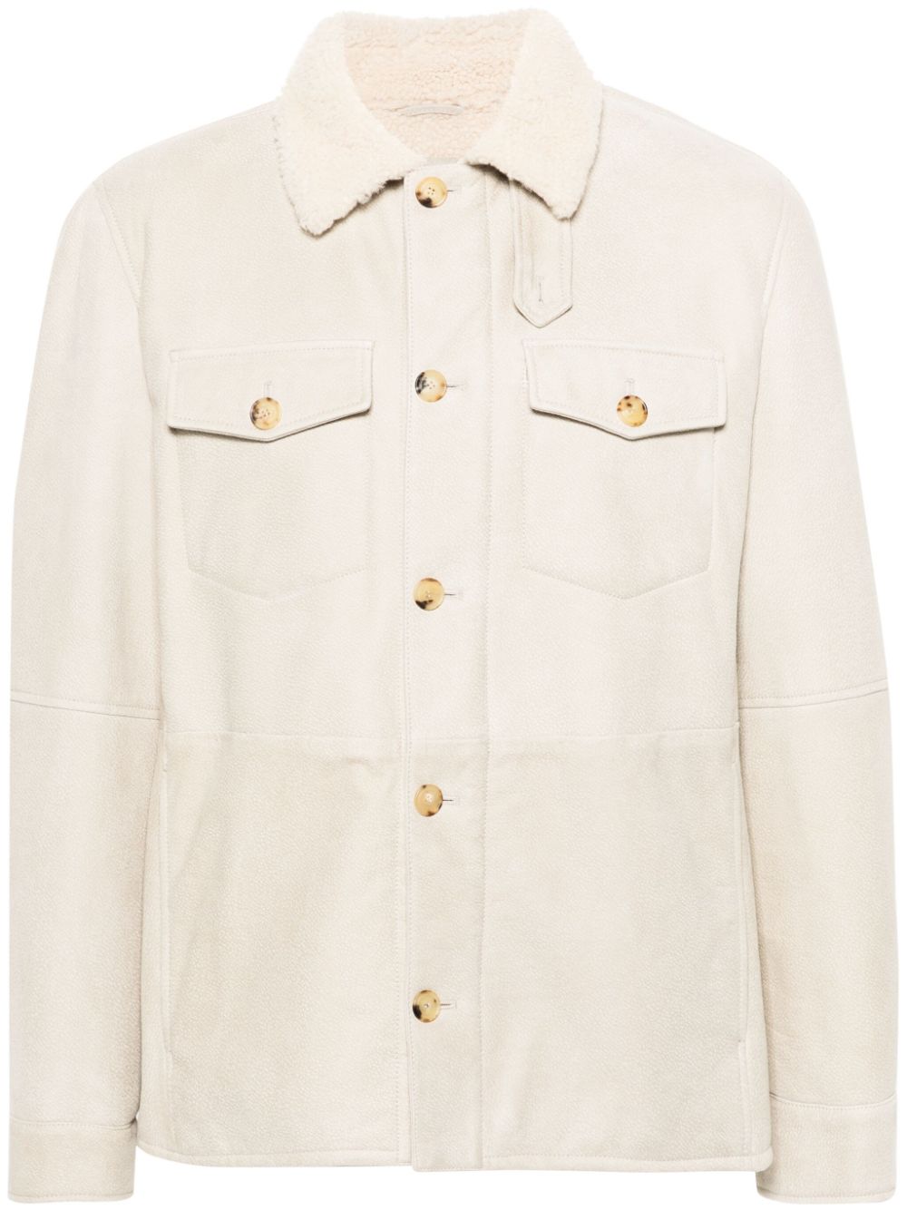 Suede shearling-collar jacket - Neutrals