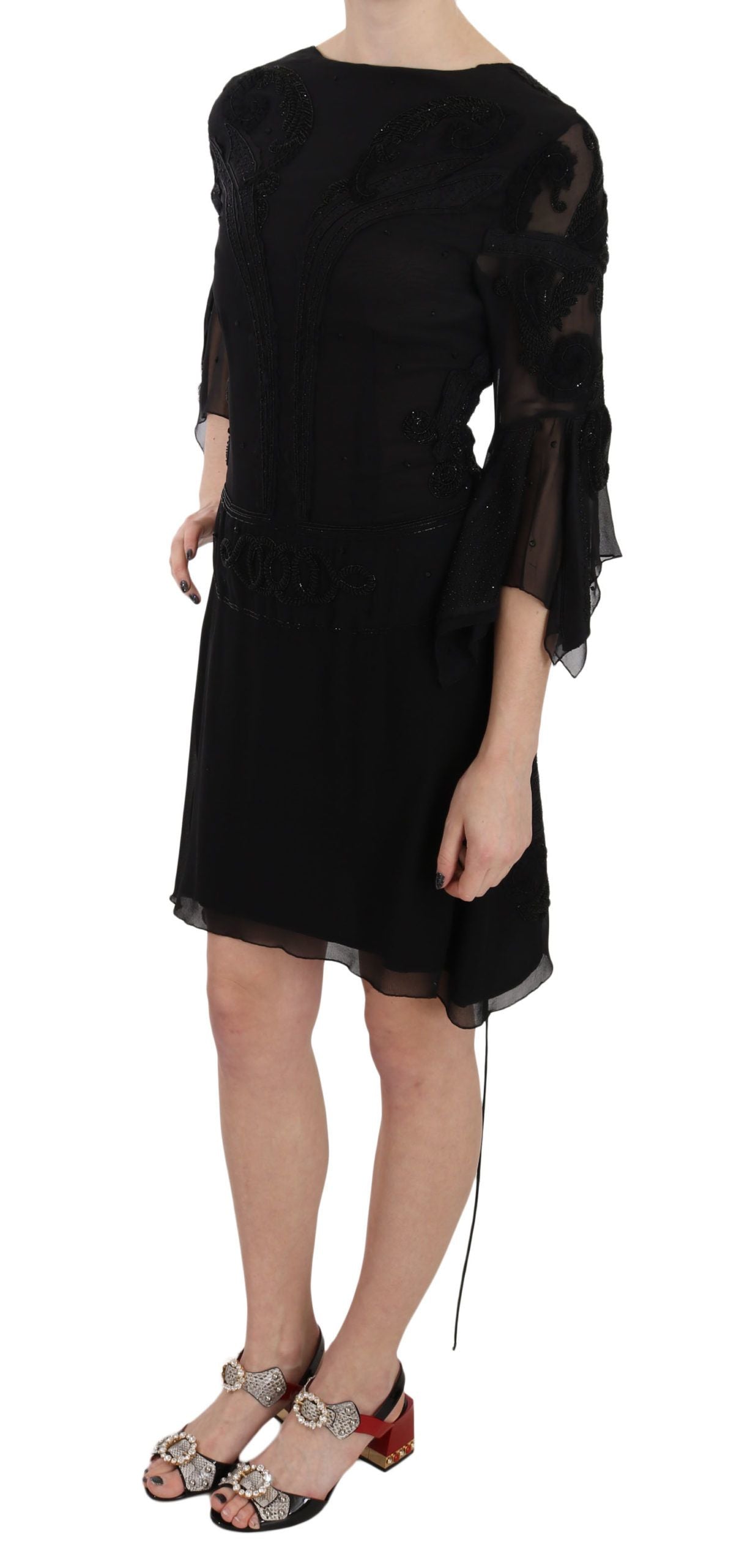 Sequined Silk Dress — Black
