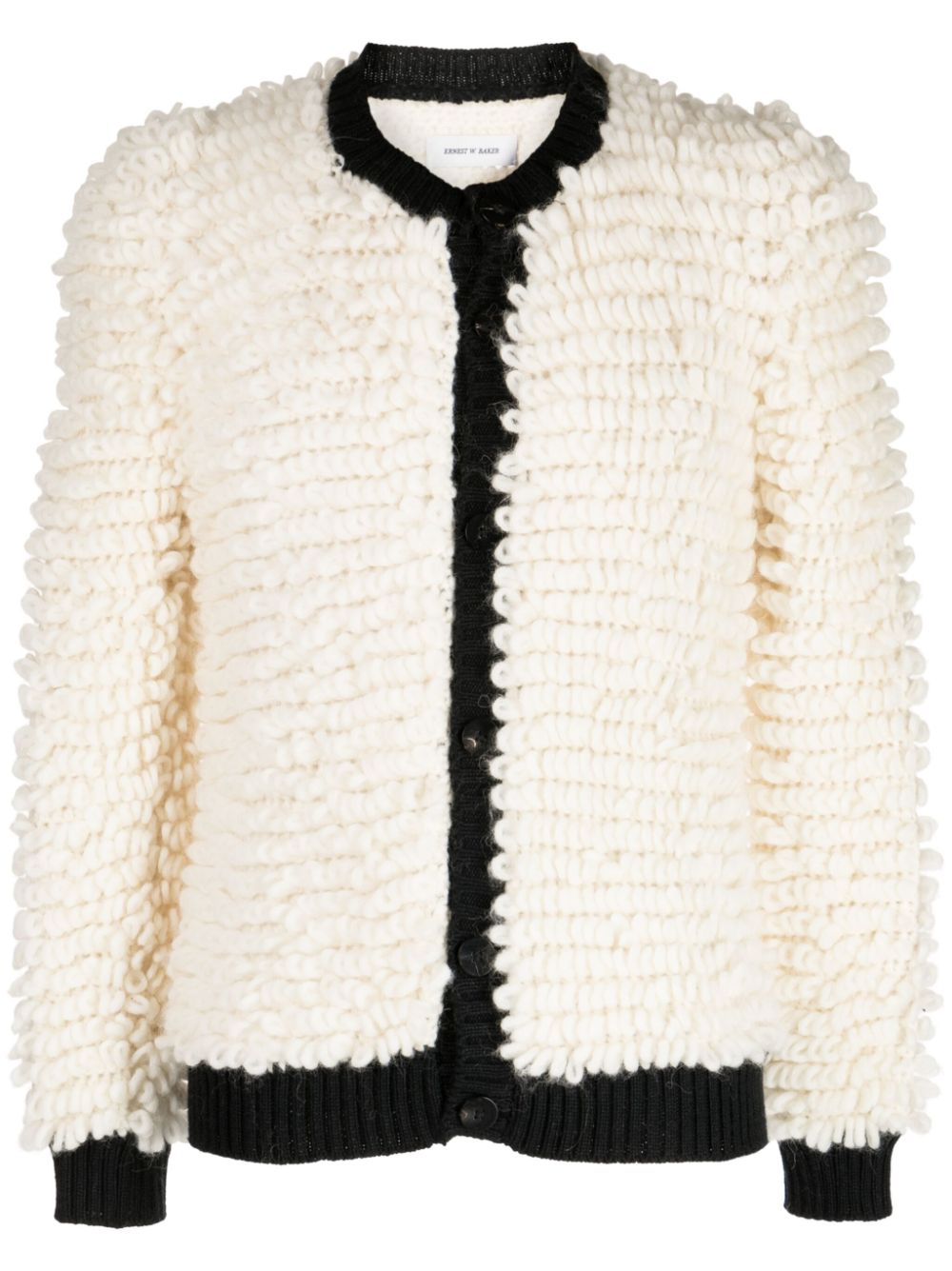 Loop-knit two-tone cardigan - White