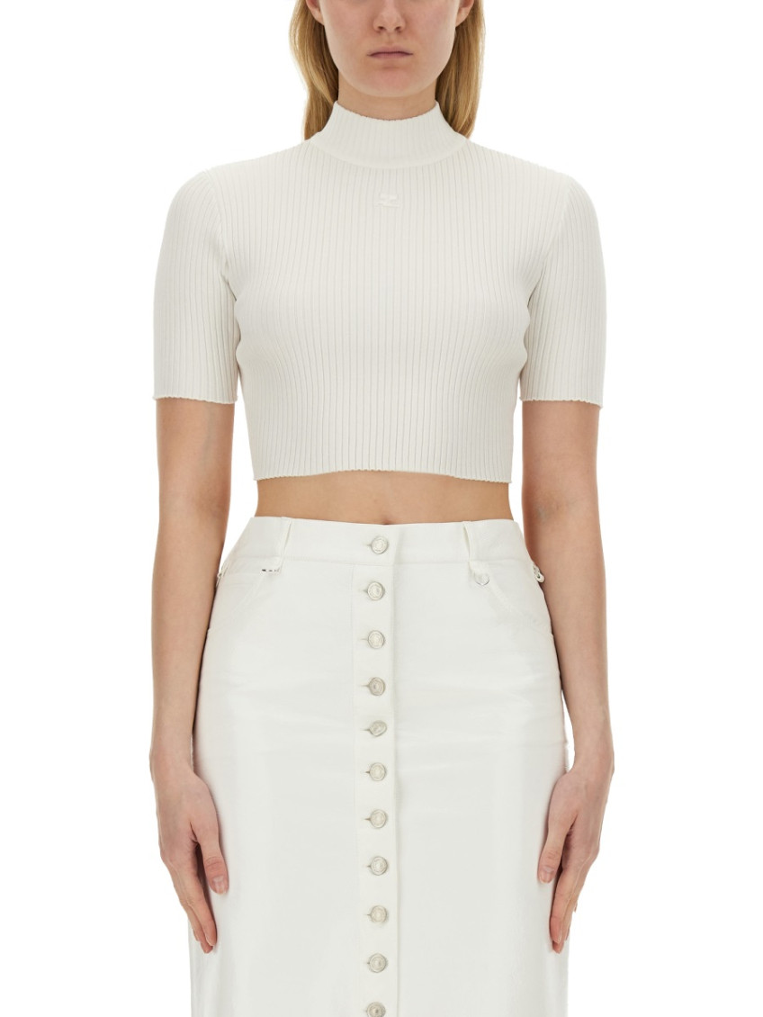White Solid Mock Collar Top