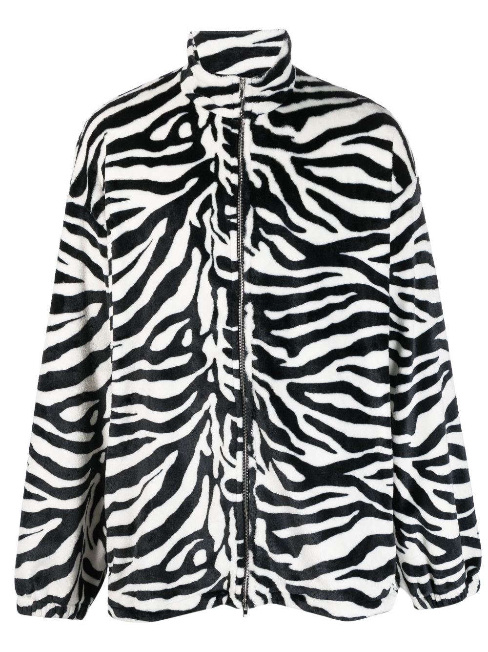 Zebra-pattern zip-fastening coat - Black