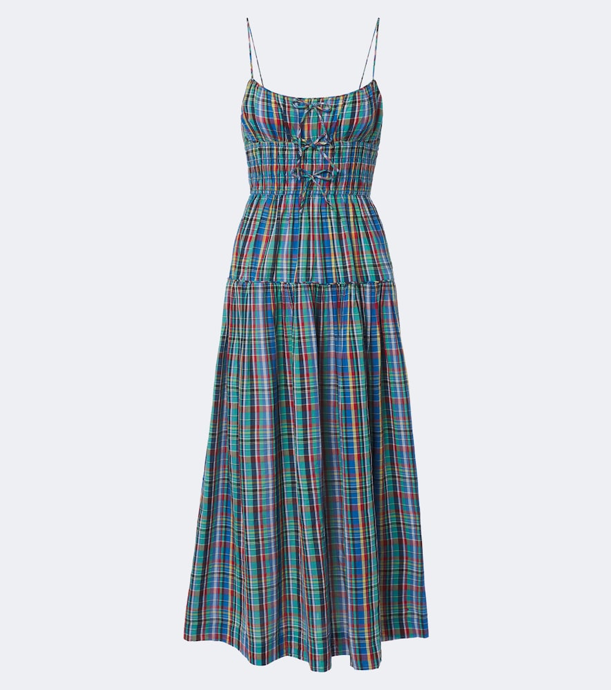 Dôen Brielle plaid cotton midi dress