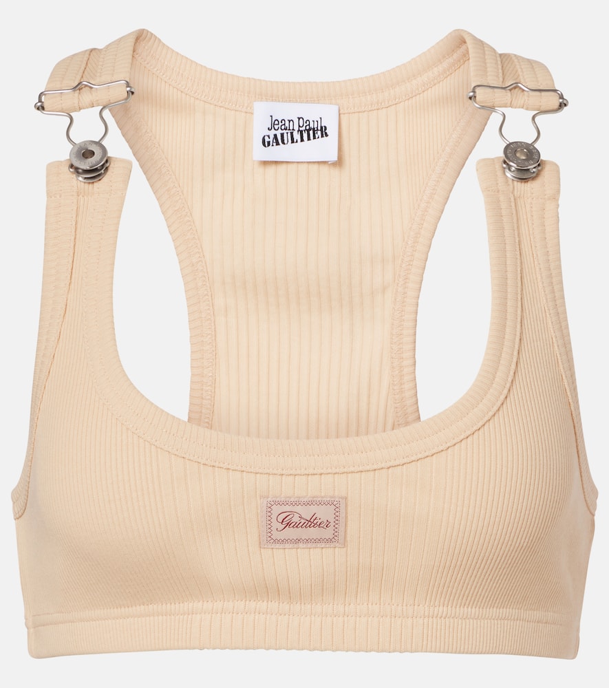 Ribbed-knit cotton bra top