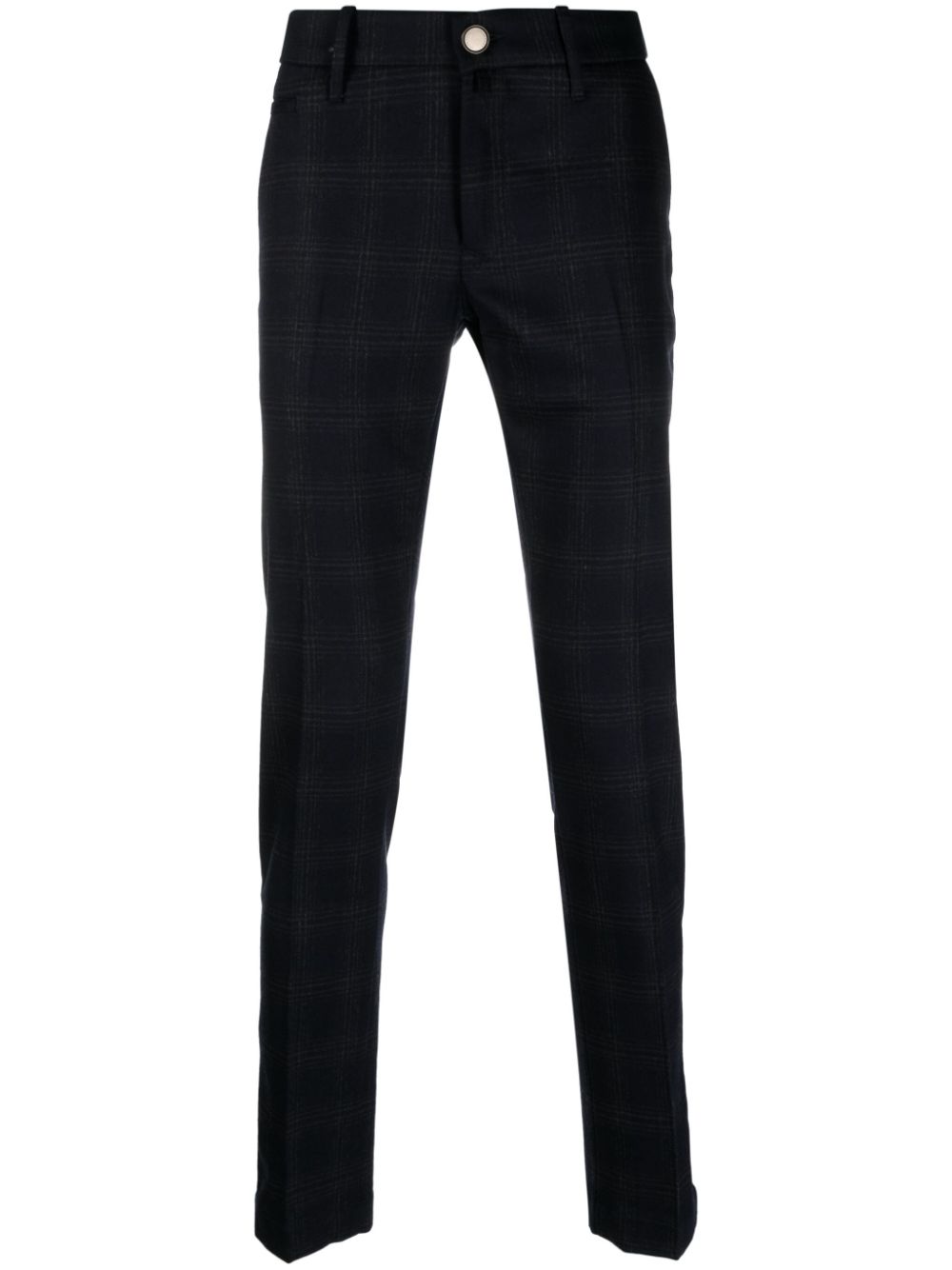 Plaid-check wool-blend tapered trousers - Blue