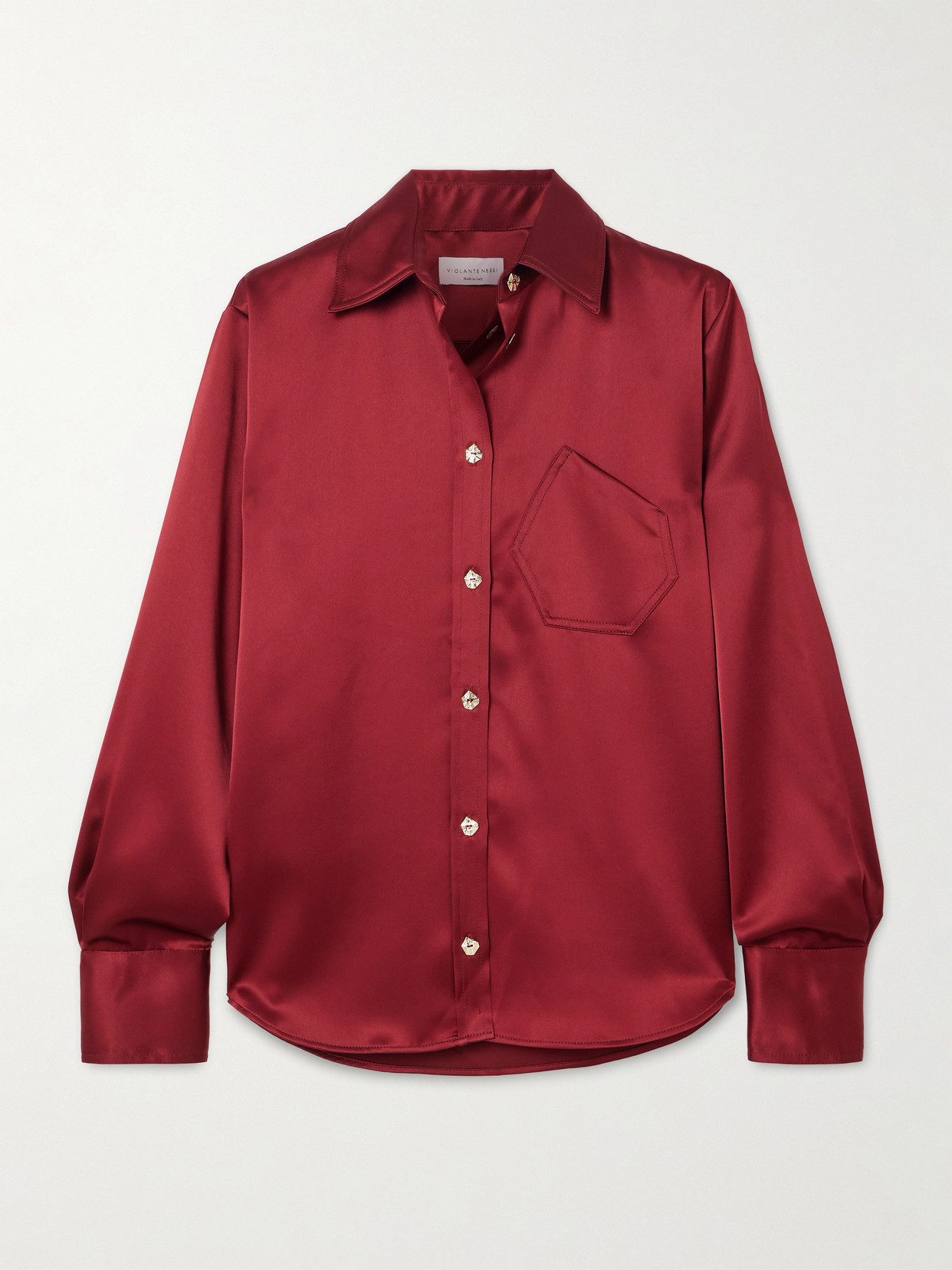 Violi Button-embellished Satin Shirt - Burgundy