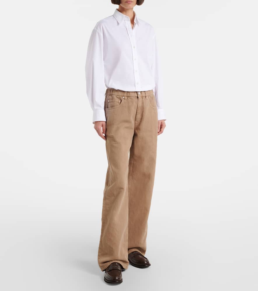 Mid-rise cotton and linen wide-leg pants