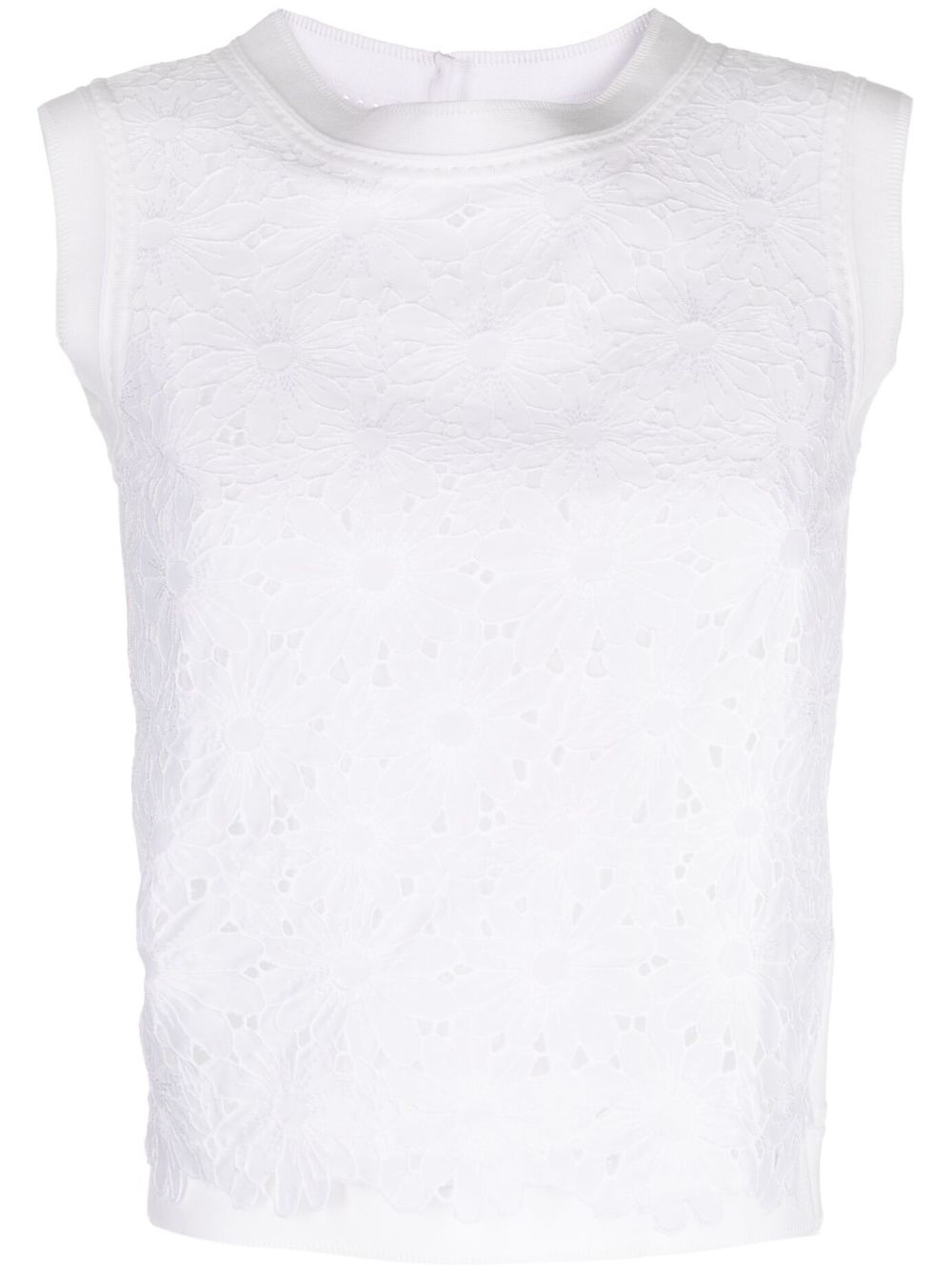 Lace-detailing sleeveless vest - White