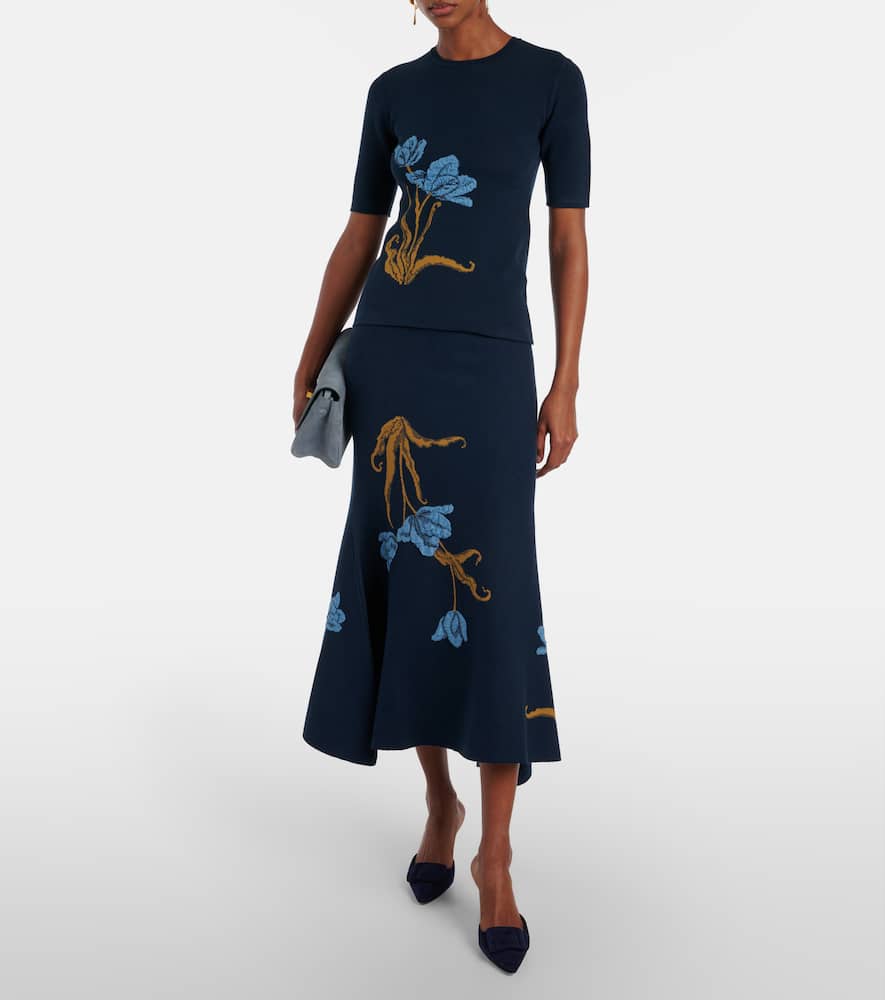 Floral jacquard midi skirt