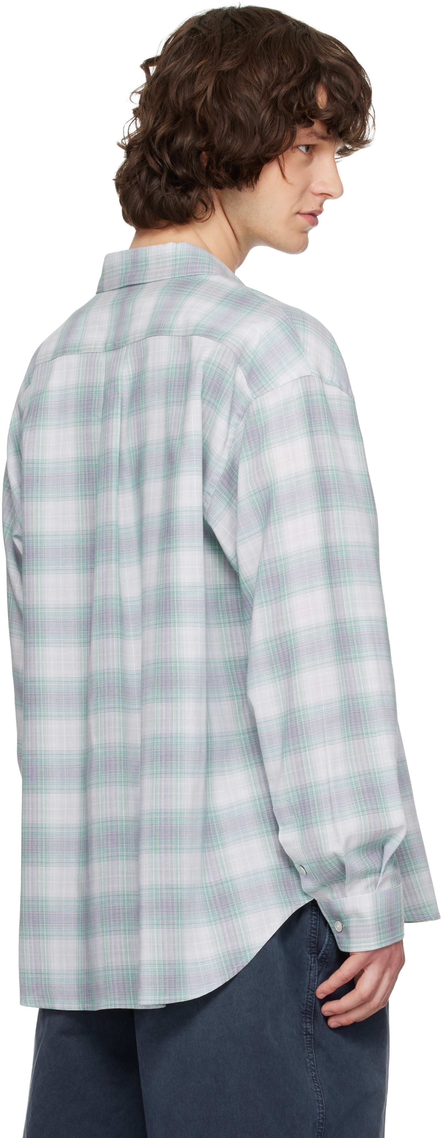 Green & Gray Wool Cotton Check Shirt