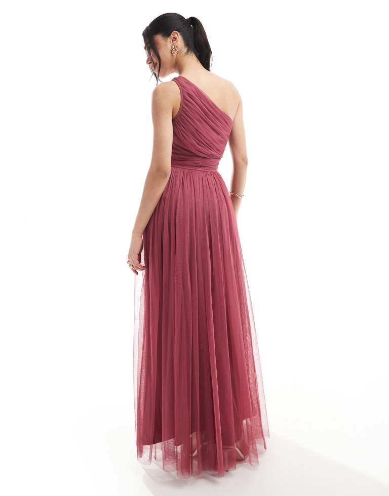 Lace & Beads Womens Bridesmaid one shoulder tulle maxi dress in orchid - Pink