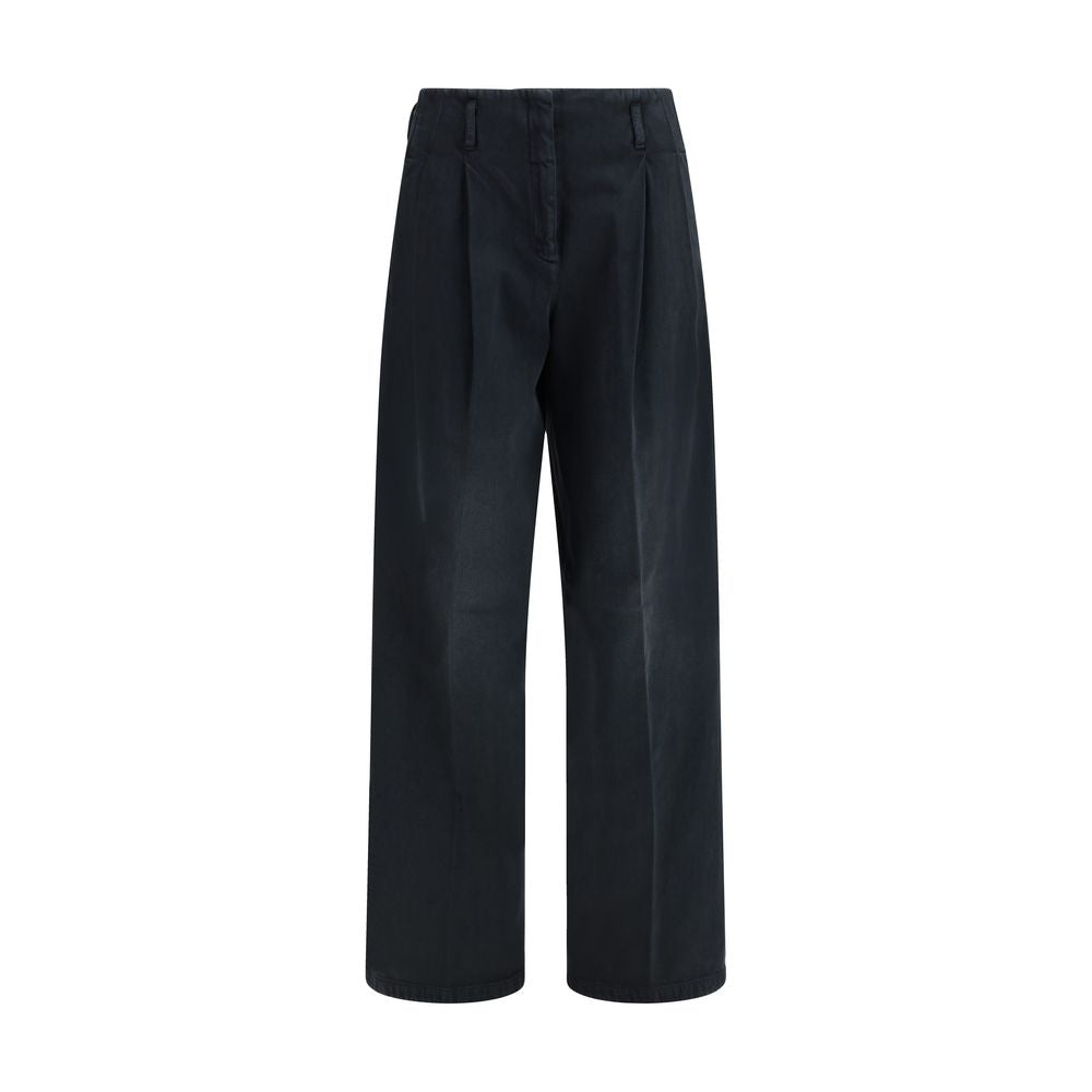 Wide-Leg Cotton Trousers — Black