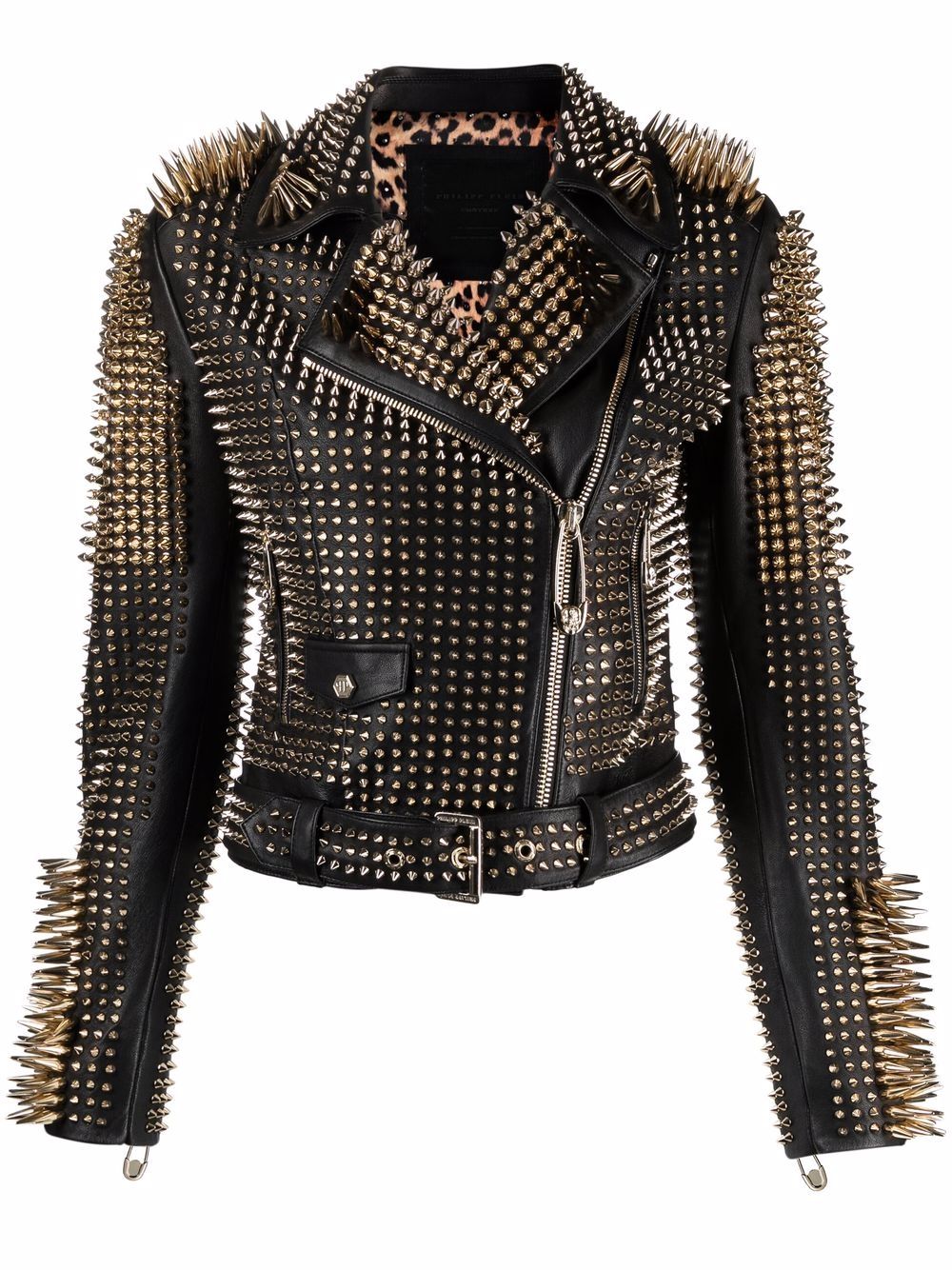 Studded leather biker jacket - Black