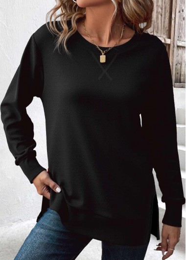 Modlily Black Tummy Coverage Long Sleeve Round Neck Sweatshirt
