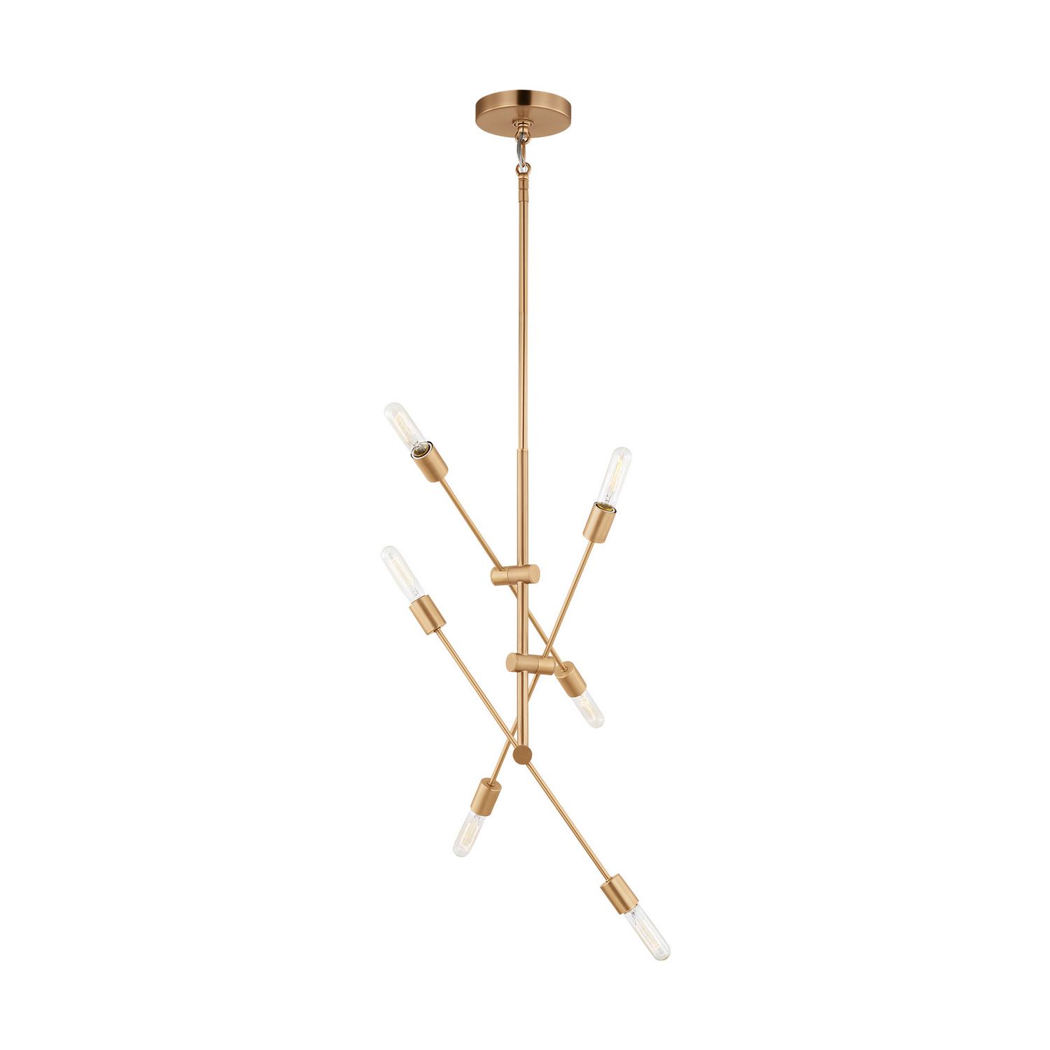 Satin Brass Six Light Chandelier from the Axis Collection