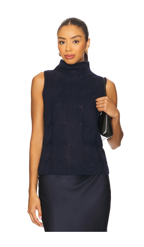 SABLYN Salvia Sleeveless Cable Turtleneck Sweater in Navy.  S. Also in L