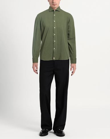 Man Shirt Military green Size M Cotton, Elastane
