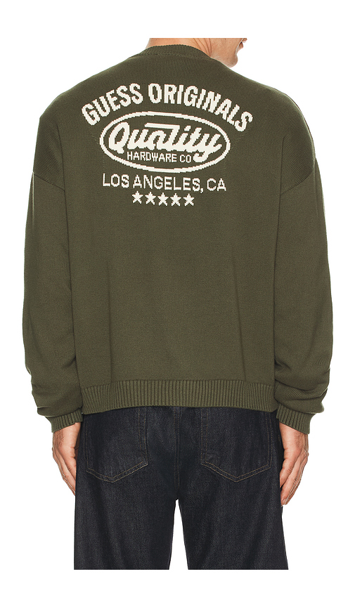 Guess Originals Back Jacquard Sweater in Dark Green. - XL/1X also in XS, S