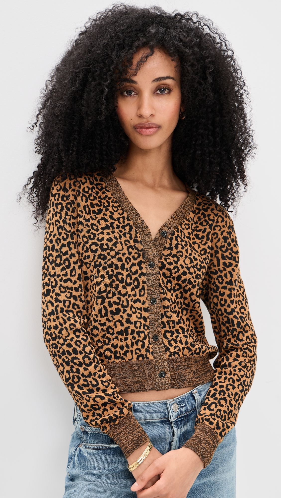 The Shrunken V Neck Cardigan Leopard