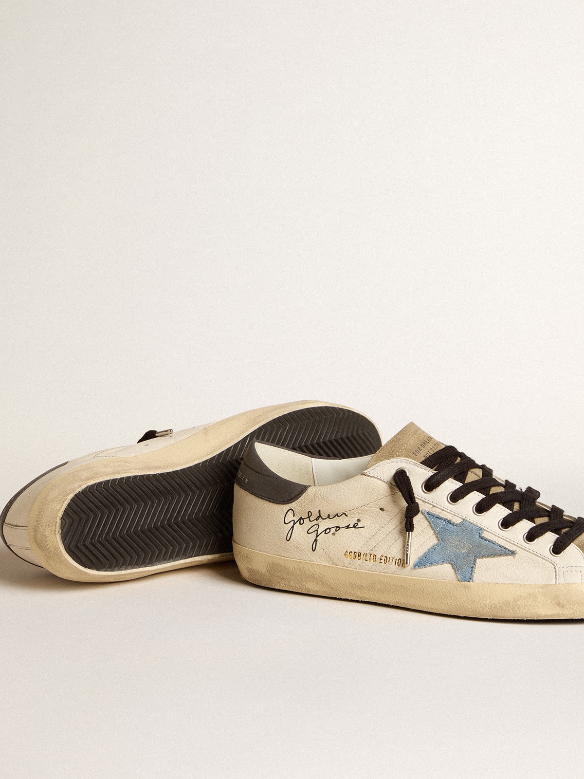 Golden Goose - Super-star In Nappa Leather With Light Blue Suede Star And Gray Leather Heel Tab, Man