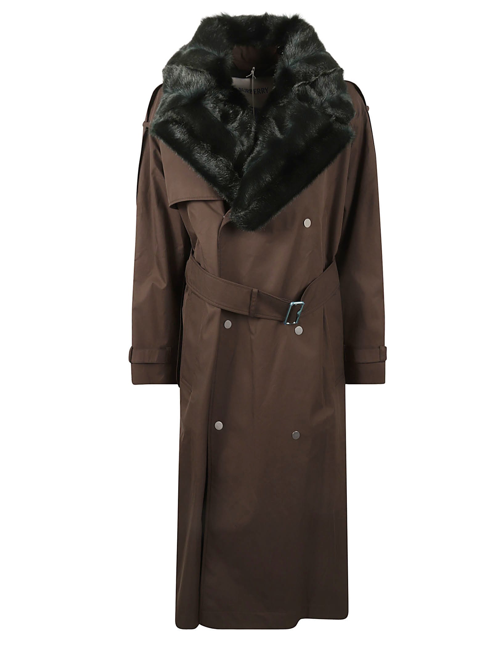 Notched-lapels shearling trench coat - Green
