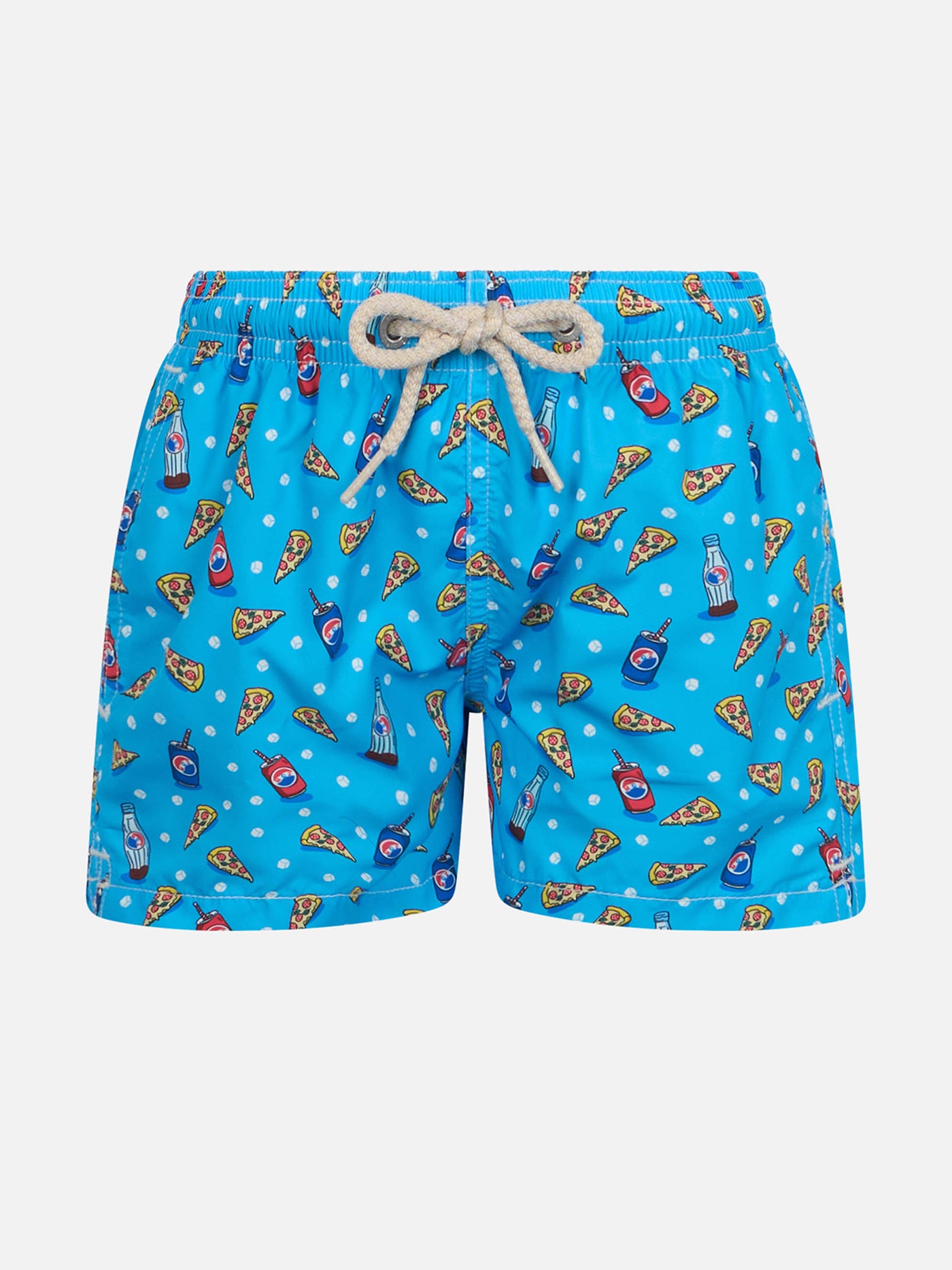Boy Lightweight Fabric Swim-Shorts Jean Lighting With Pizza Print Blue Swimshort