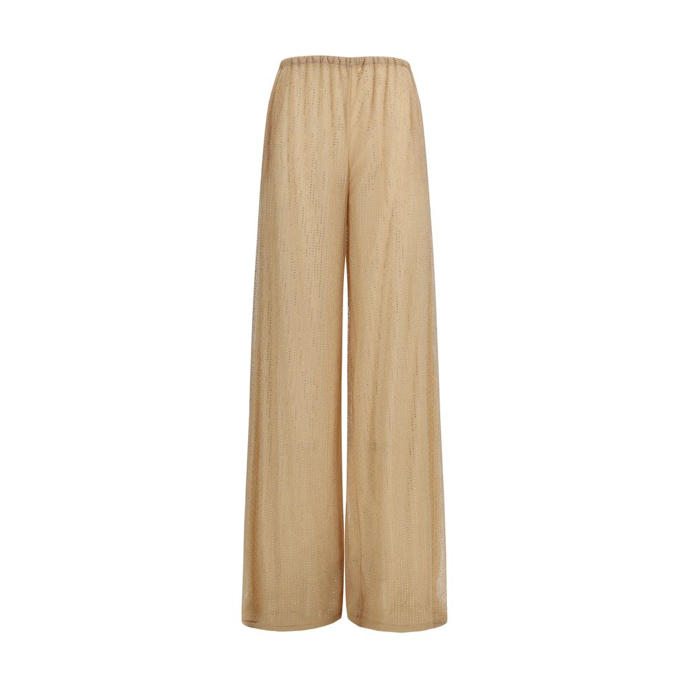 Strass-Embellished Tulle Trousers — Beige