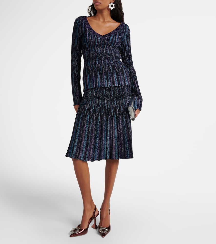 Pleated lamé midi skirt