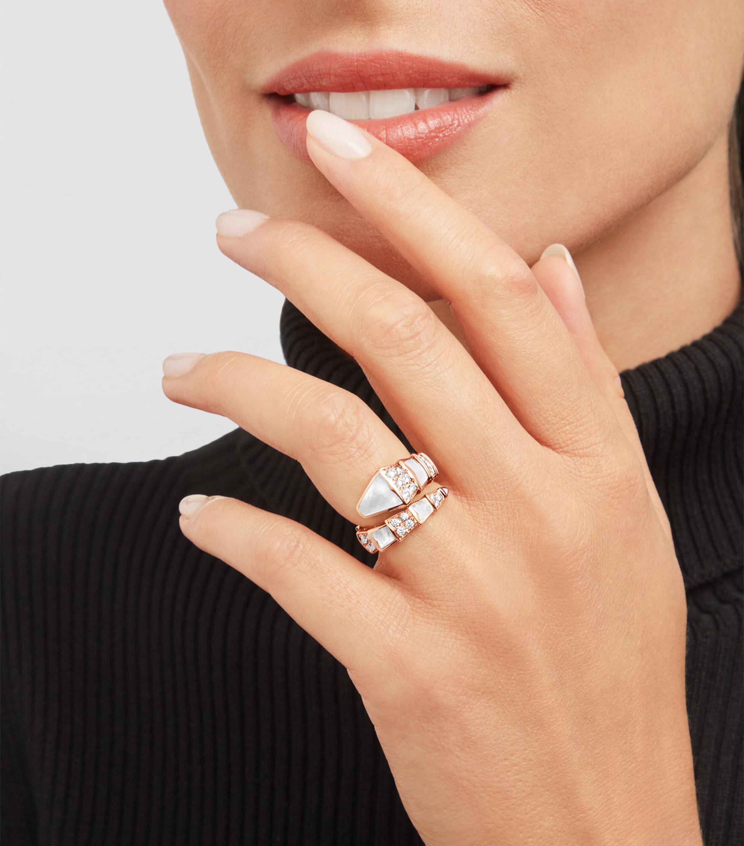 Rose Gold, Diamond and Mother-of-Pearl Serpenti Viper Ring