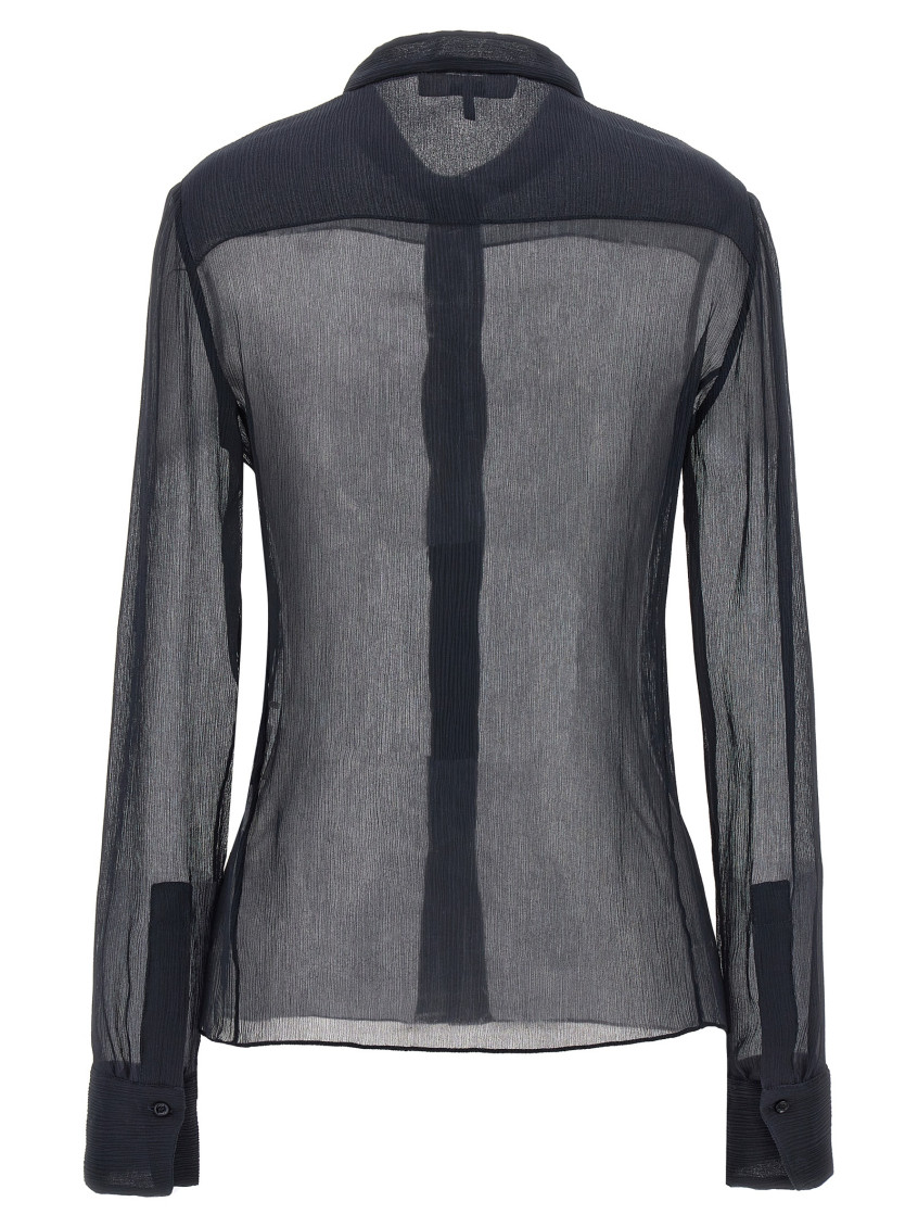 -Pleated Silk Shirt Camicie Blu-Donna