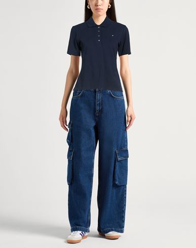 Woman Polo shirt Midnight blue Size L Cotton, Elastane