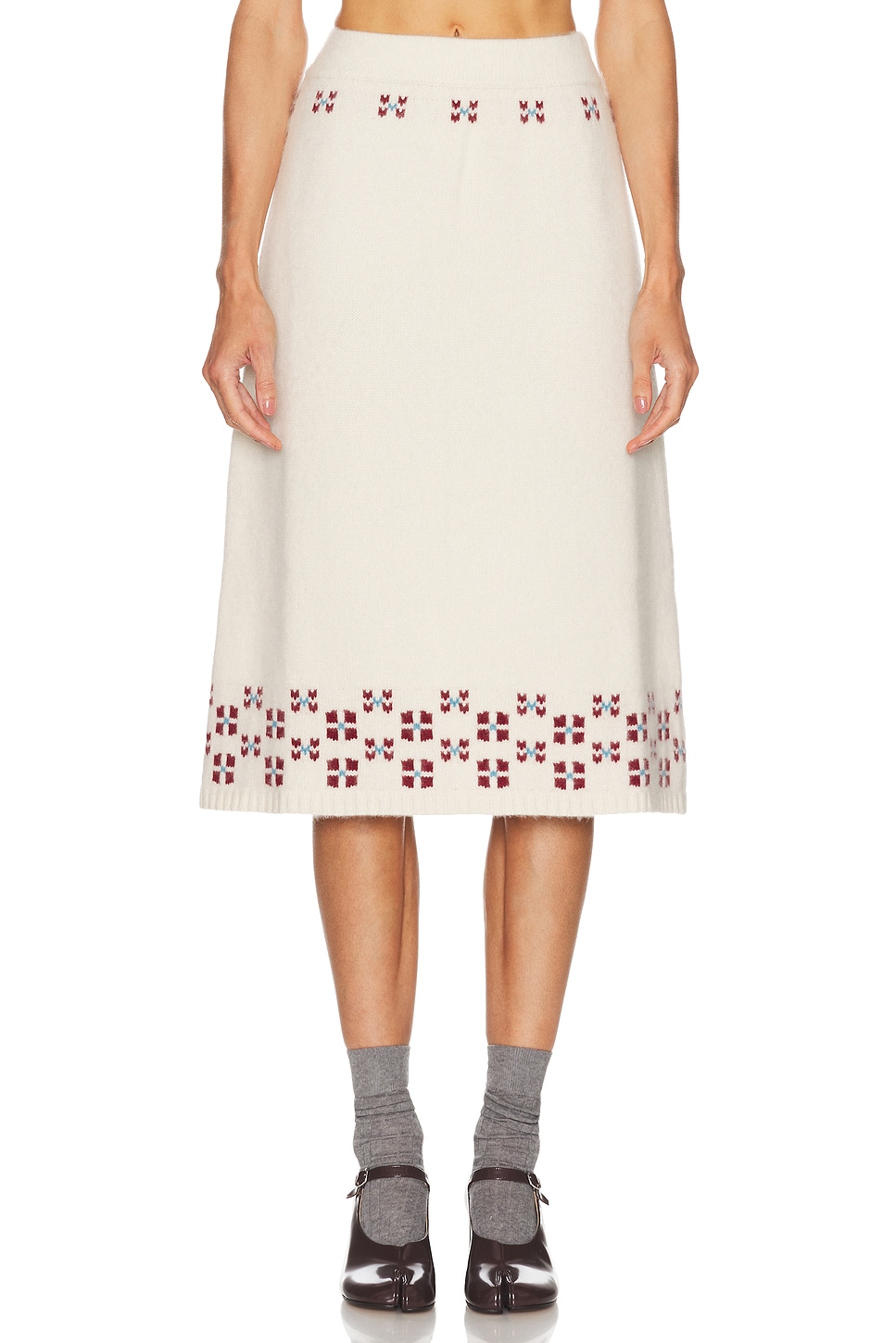 Calle Del Mar Winter Fair Isle Skirt in Natural & Oxblood - Ivory. XS also in L