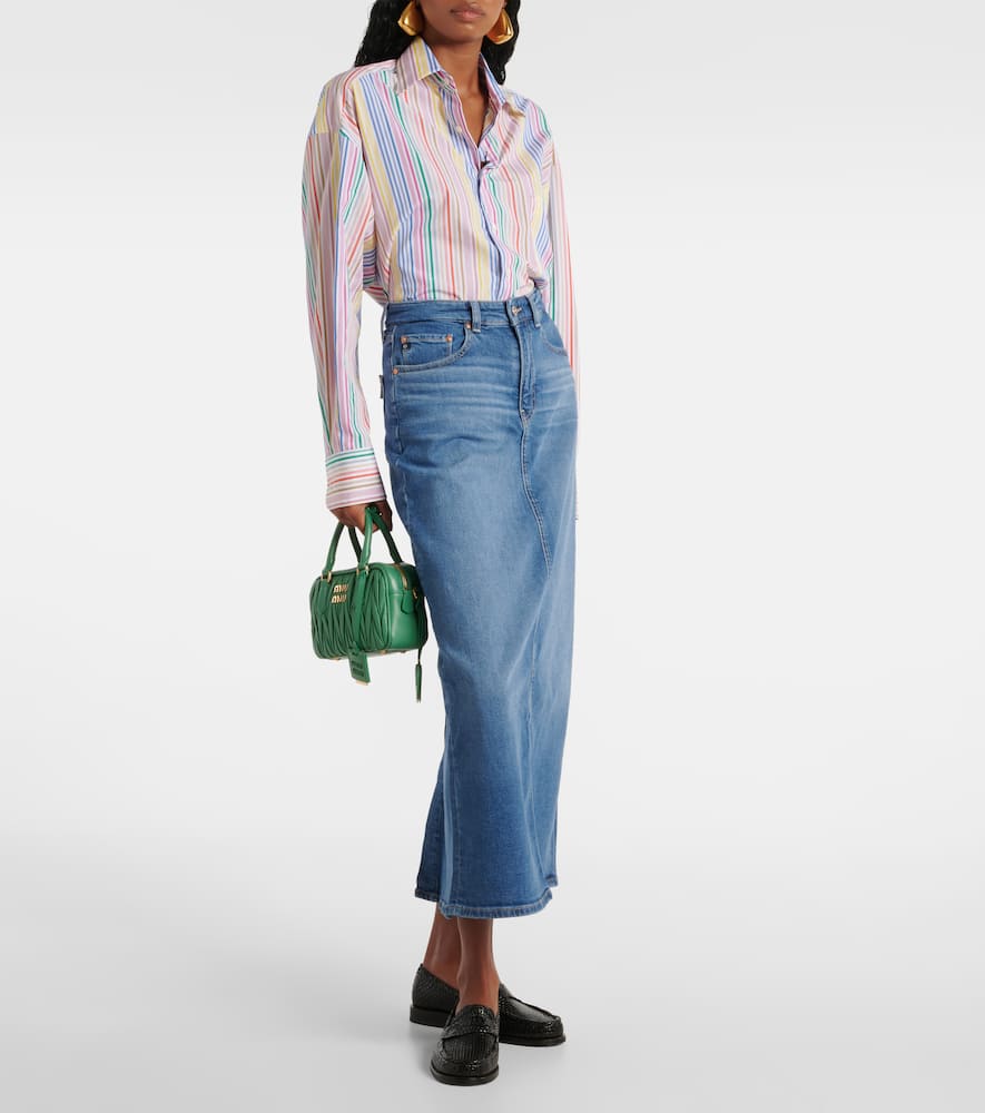 High-rise denim midi skirt