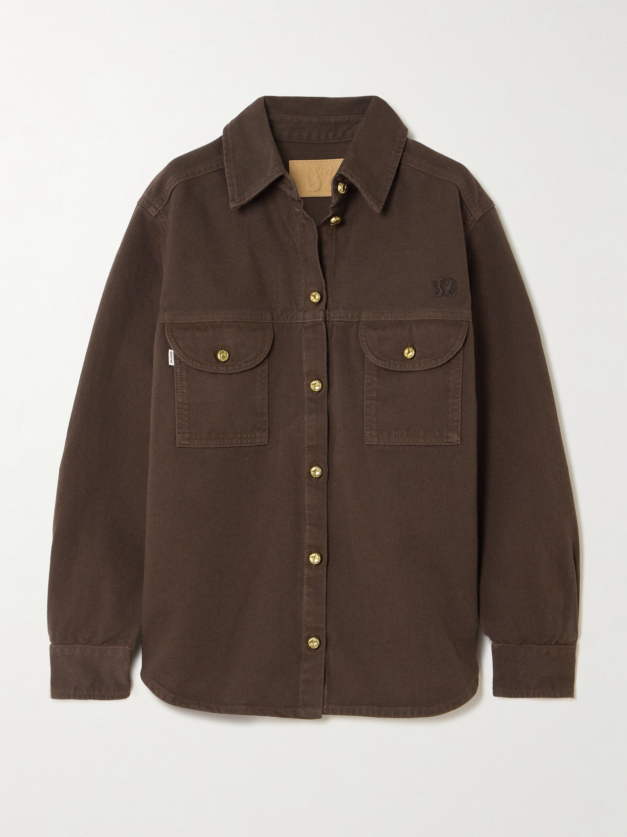 Berber Embroidered Denim Shirt - Brown