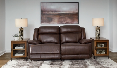 VonKurt Power Leather Reclining Modular Loveseat, Dark Brown