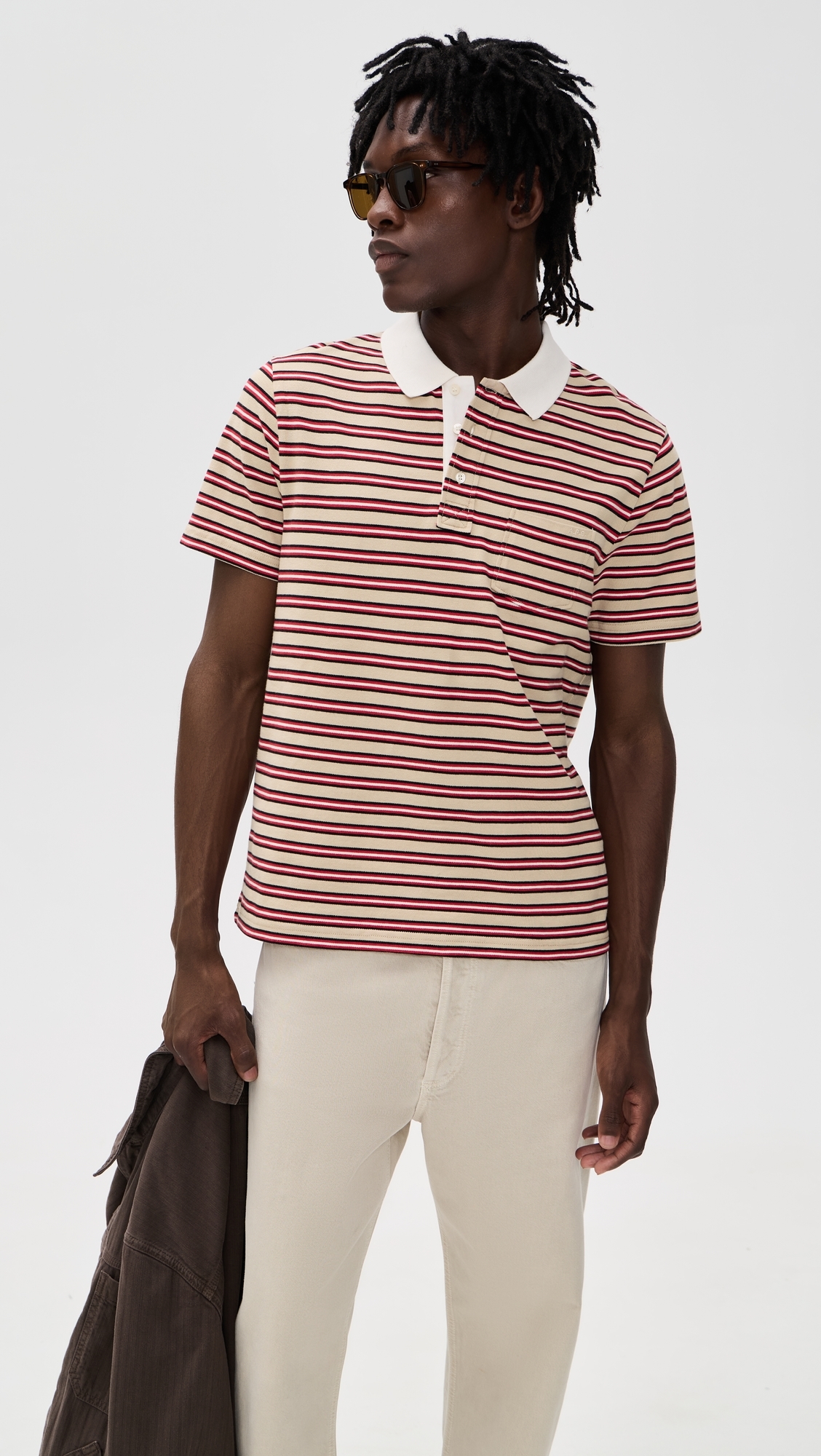 A. P.C. Oscar Striped Polo Shirt Bac Dark Beige