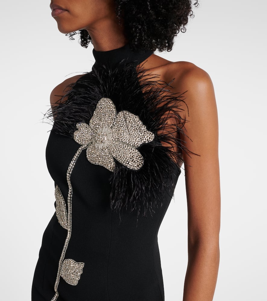 Starlight beaded feather-trimmed gown