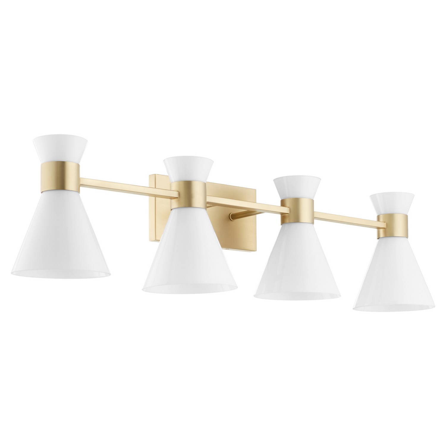 Aged Brass Gloss Opal Four Light Vanity from the Beldar Collection