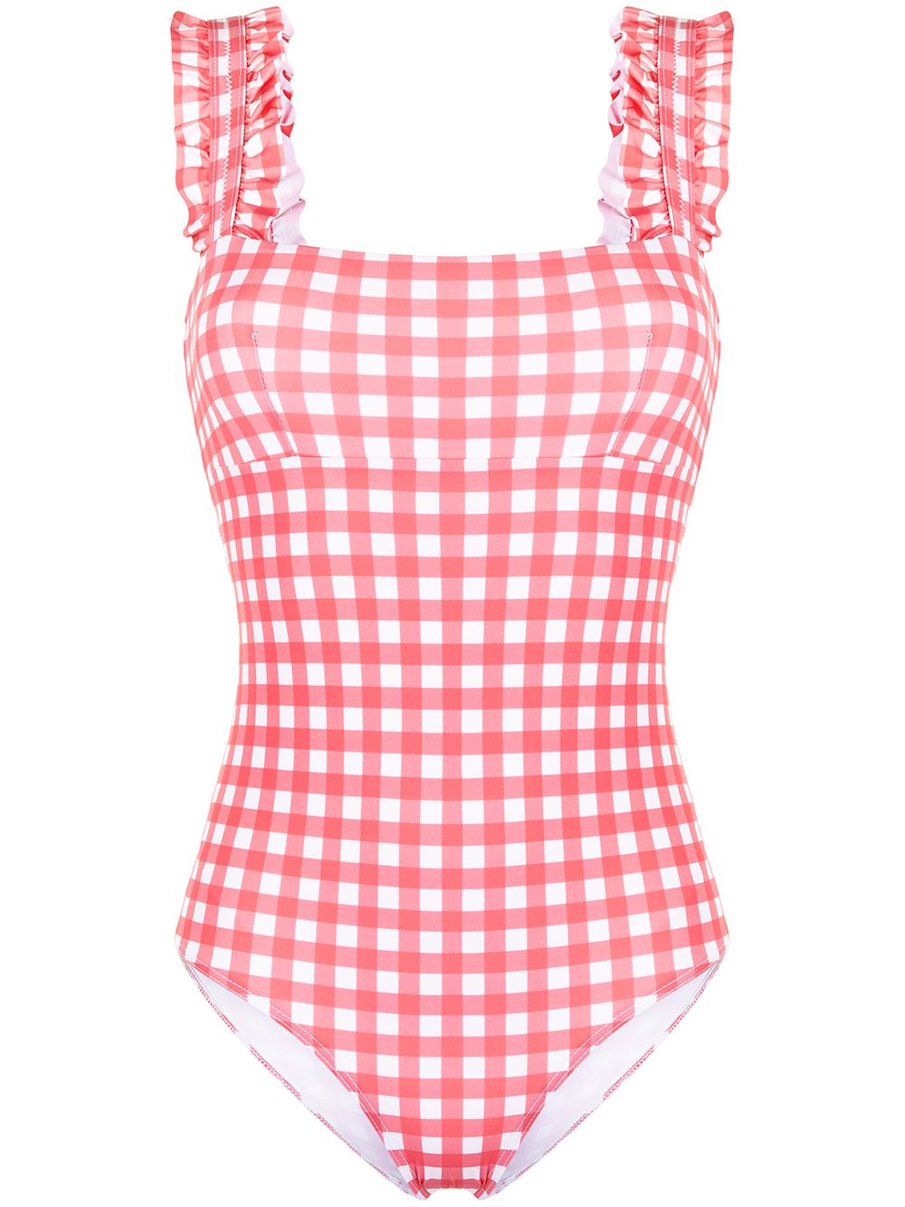 Checked ruffle-trimmed swimsuit - Pink