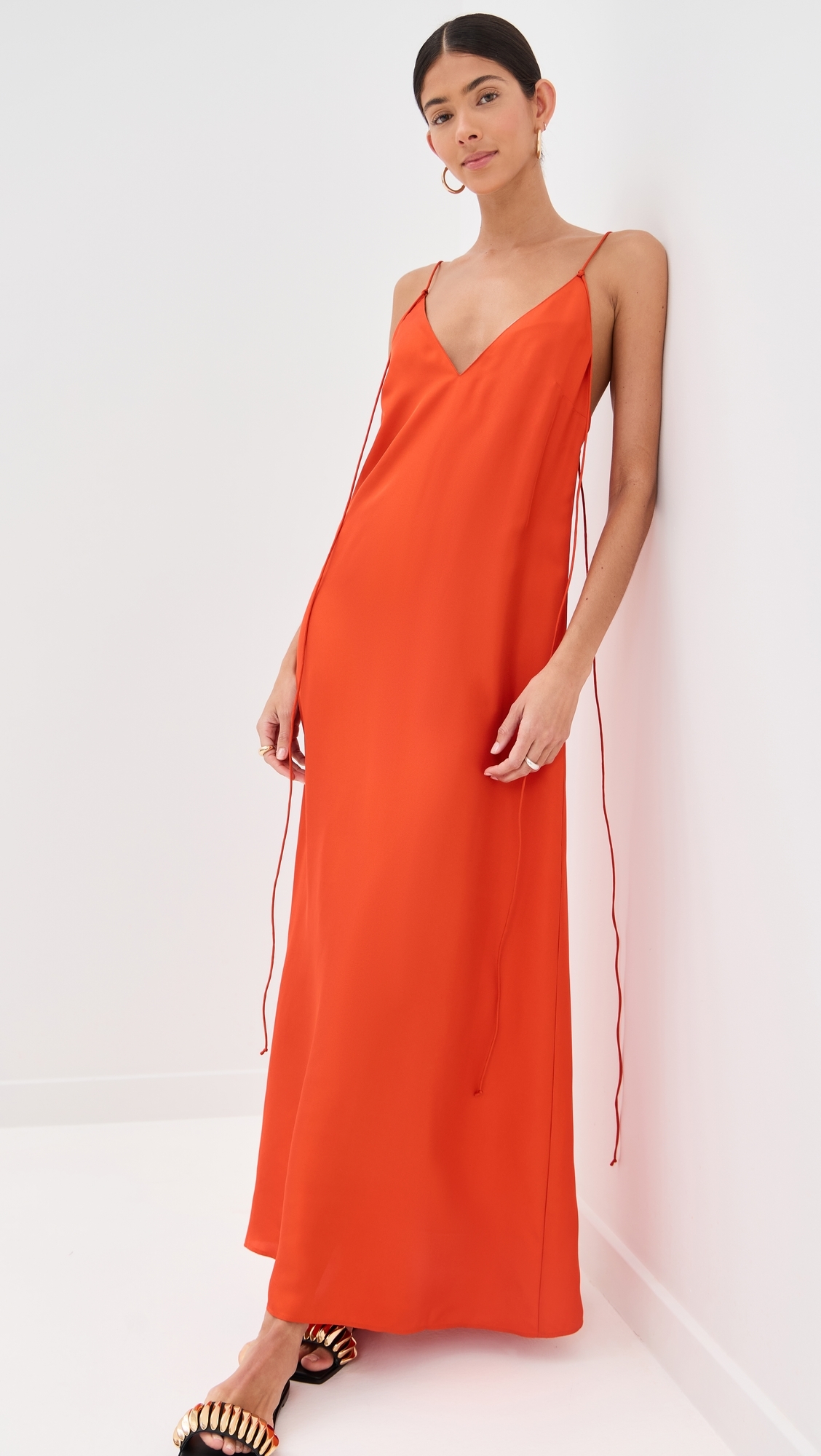 Róhe Silk Slip Dress Burnt Orange