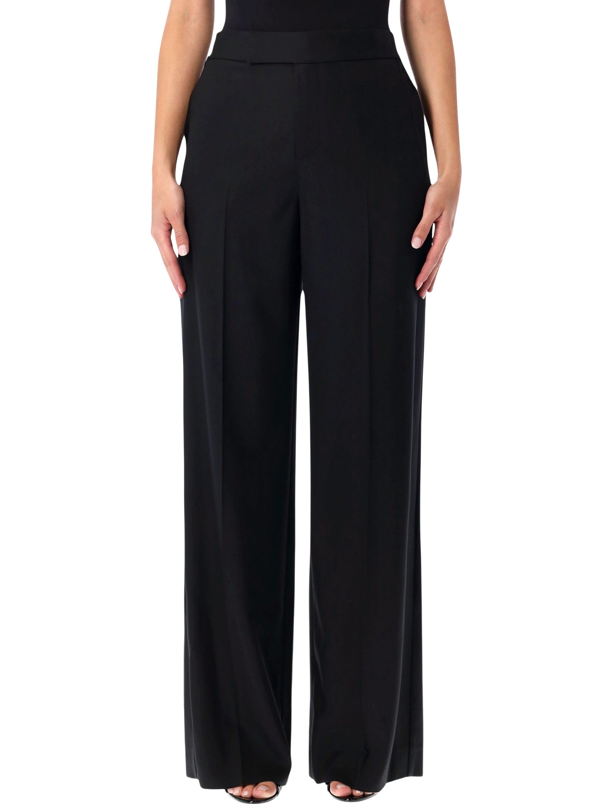 Pleated Wool Wide-Leg Tuxedo Pant
