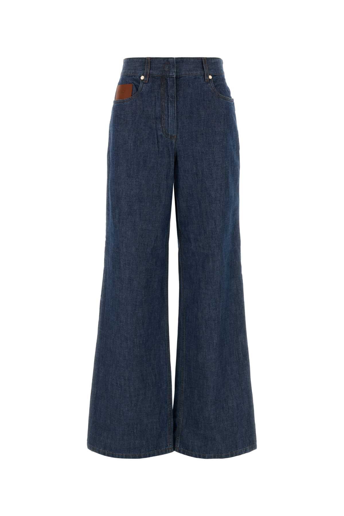 Wide-Leg Cotton Jeans — Navy