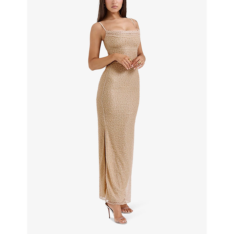 Womens Seapearl Calla Bead-embellished Mesh and Satin Maxi Dress 