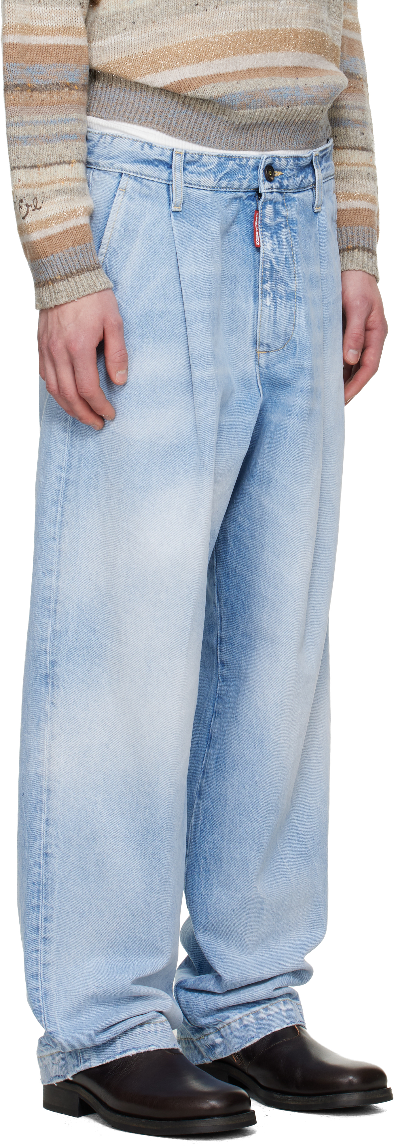 Blue Light Clean Wash One Pleat Jeans